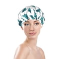 thumbnail image 2 of Dark Green Conch Shower Cap, Double Layers Shower Cap Rreusable Waterproof, Elastic Bathing Hair Hat for Women, Washable Hair Cap for All Hair Lengths, 2 of 5