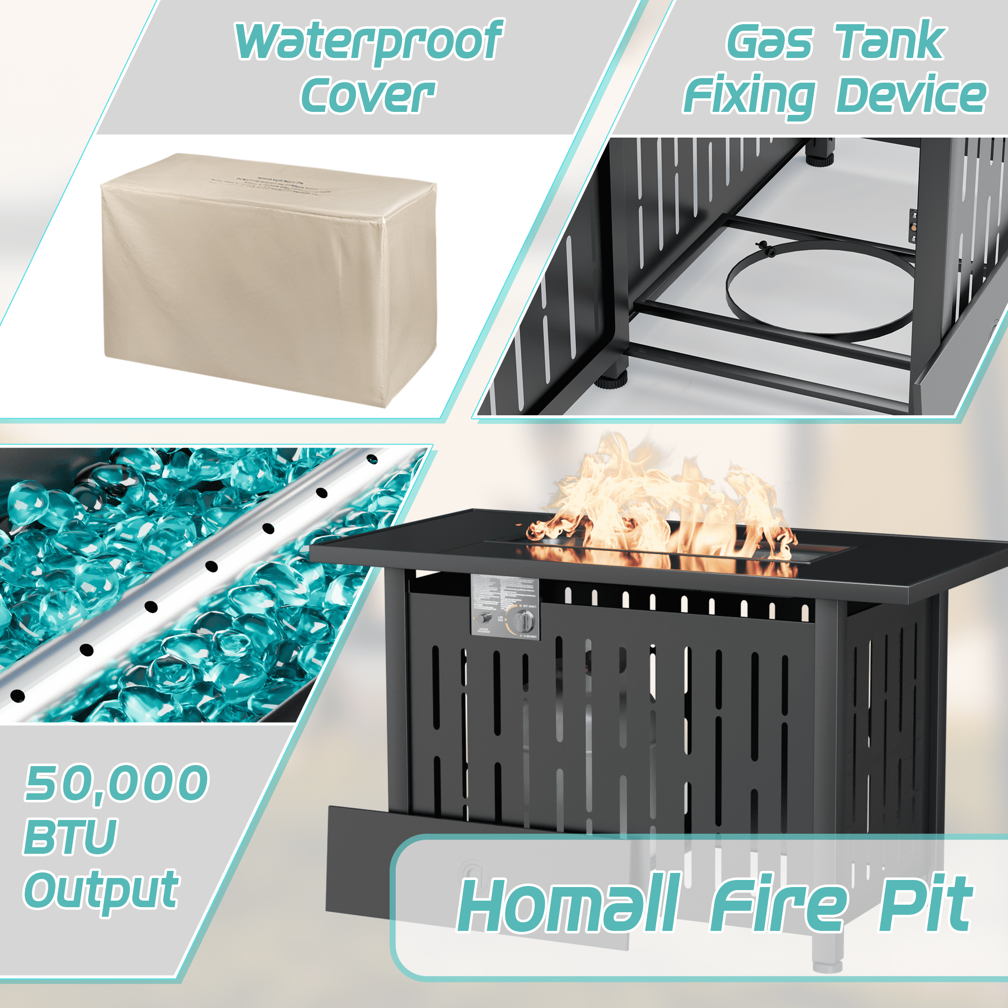 Homall Patio Fire Pit Table 43 Inch Propane Gas Fire Table 50000 BTU Outdoor Wicker Fire Tables with Glass Beads
