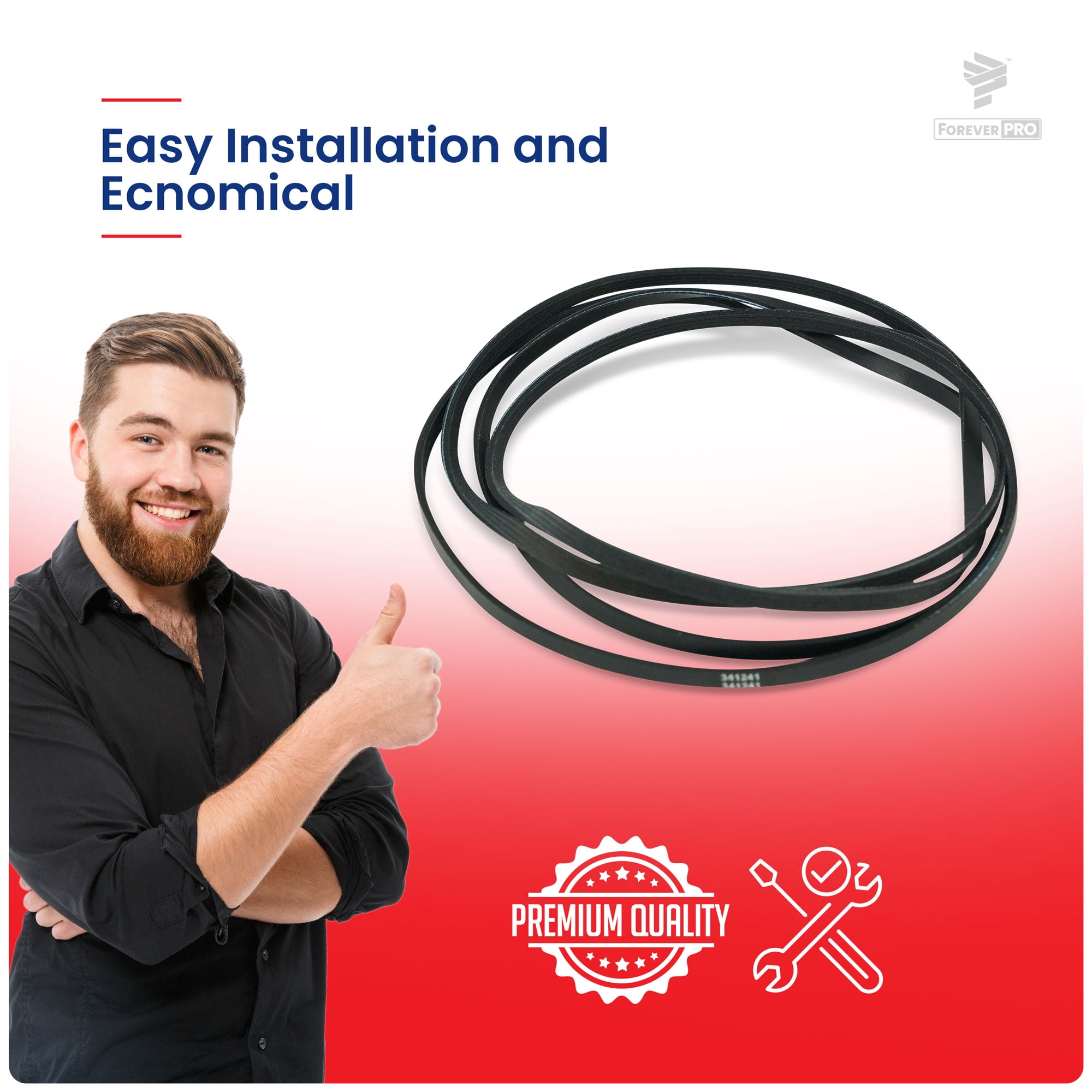 ForeverPRO 341241 Whirlpool Dryer Belt for Whirlpool Dryer 31531589 14210003 31001026 3389628