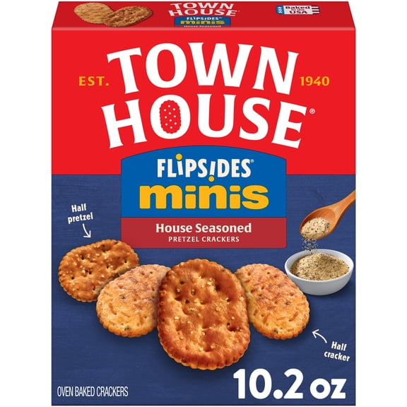 Town House FlipSides Minis House Seasoned Oven Baked Crackers, Salty Snacks, 10.2 oz