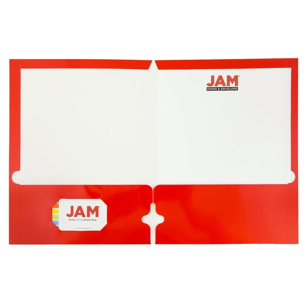 JAM Paper Glossy 3 Hole Punch Folders, Red, 25/Pack