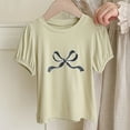 thumbnail image 2 of Ashirexll Summer Shirts, Shirts for Girls, Girls' Summer Top Casual Loose Bowknot Printed Short Sleeve Round Neck T-shirts, 2 of 4