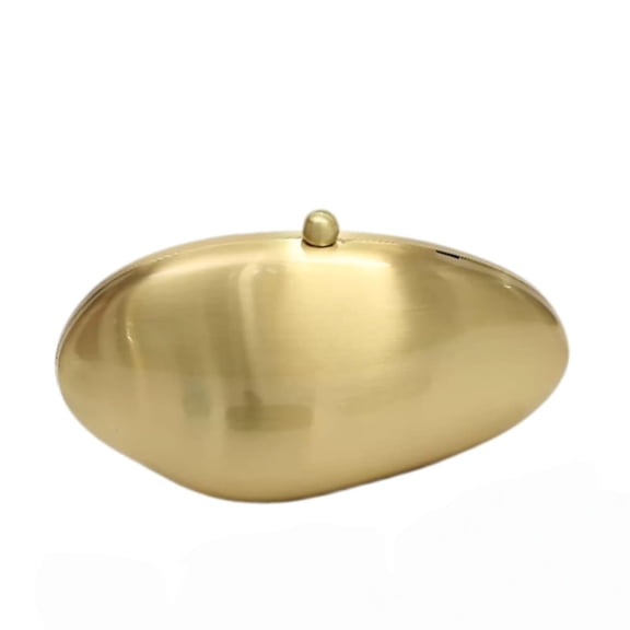 Women's Gold Metal Egg Shaped Evening Clutch bag, Oval Hard Shell Purse with Detachable Chain, Formal Handbag for Wedding Prom Cocktail Party