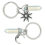 2 Pcs Decor Sun Key Rings Jewelry Pendant Gift Hexagonal Column Alloy Crystal Lovers