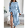 thumbnail image 5 of Women's Elegant Shirred Waist Ruffle Hem Dress Scoop Neck Casual Long Sleeve Dress, 5 of 5