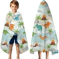 thumbnail image 3 of LightBlue Cartoon Dinosaurs Volcanoes Palms Patter Hooded Bath Towel，60"x35" for Ages 3 To 12 Kids, Quick Dry Lightweight Soft Microfiber Hood Beach Towel Cover Up for Kids, 3 of 7