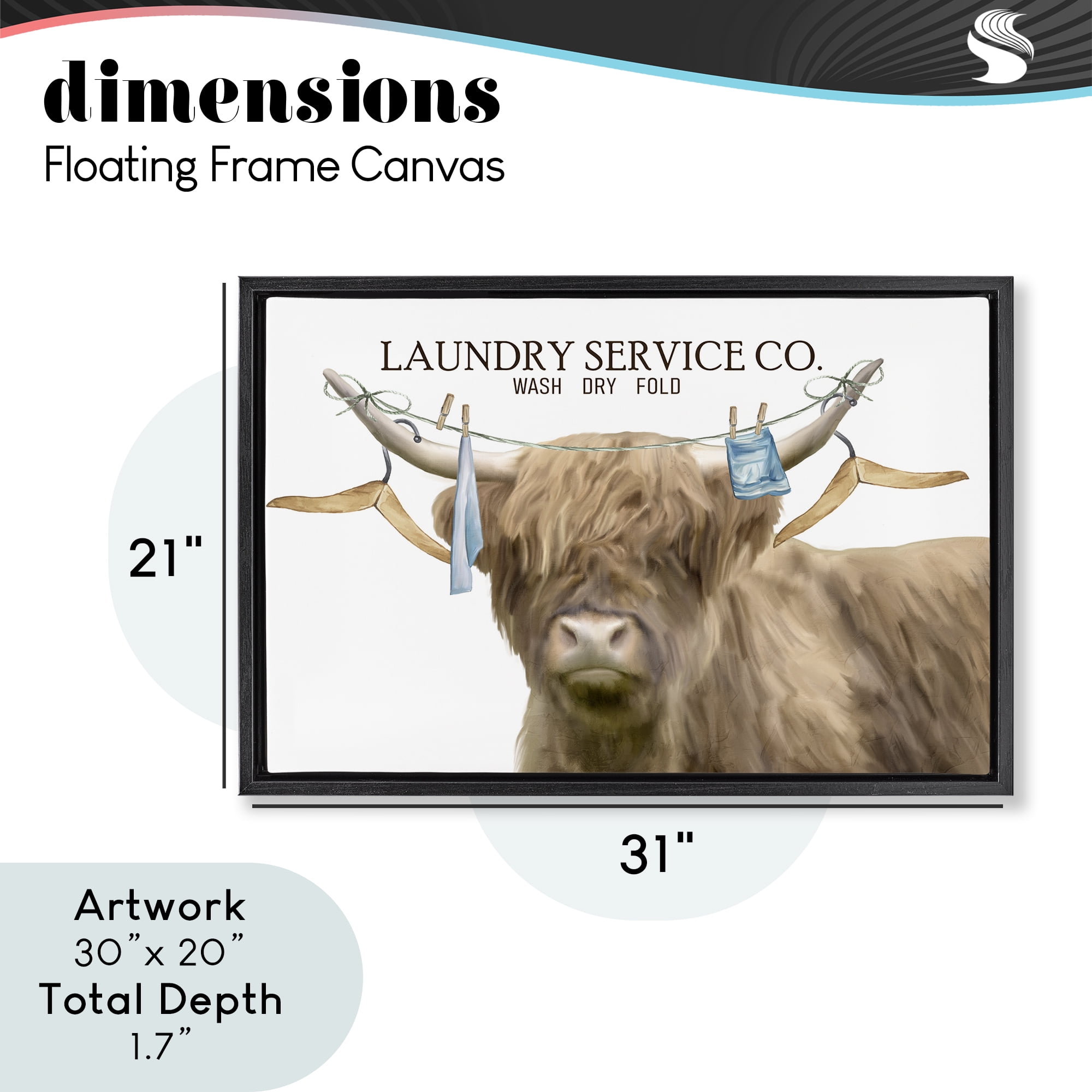 Laundry Service Cattle Black Framed Floater Canvas Wall Art, design by Kim Allen