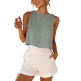 thumbnail image 5 of Babysbule Women's Sleeveless Round Neck Cotton Linen-Like Cropped Tank Top Versatile Casual Summer Blouse for Beach Vacation Daily Wear, 5 of 9