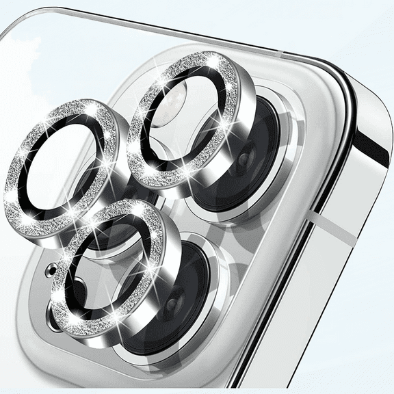 for iPhone 14 Pro & iPhone 14 Pro Max Camera Lens Protector, Bling Glitter Diamond Lens Cover 9H Tempered Glass Camera Cover - 3PCS Glitter Silver