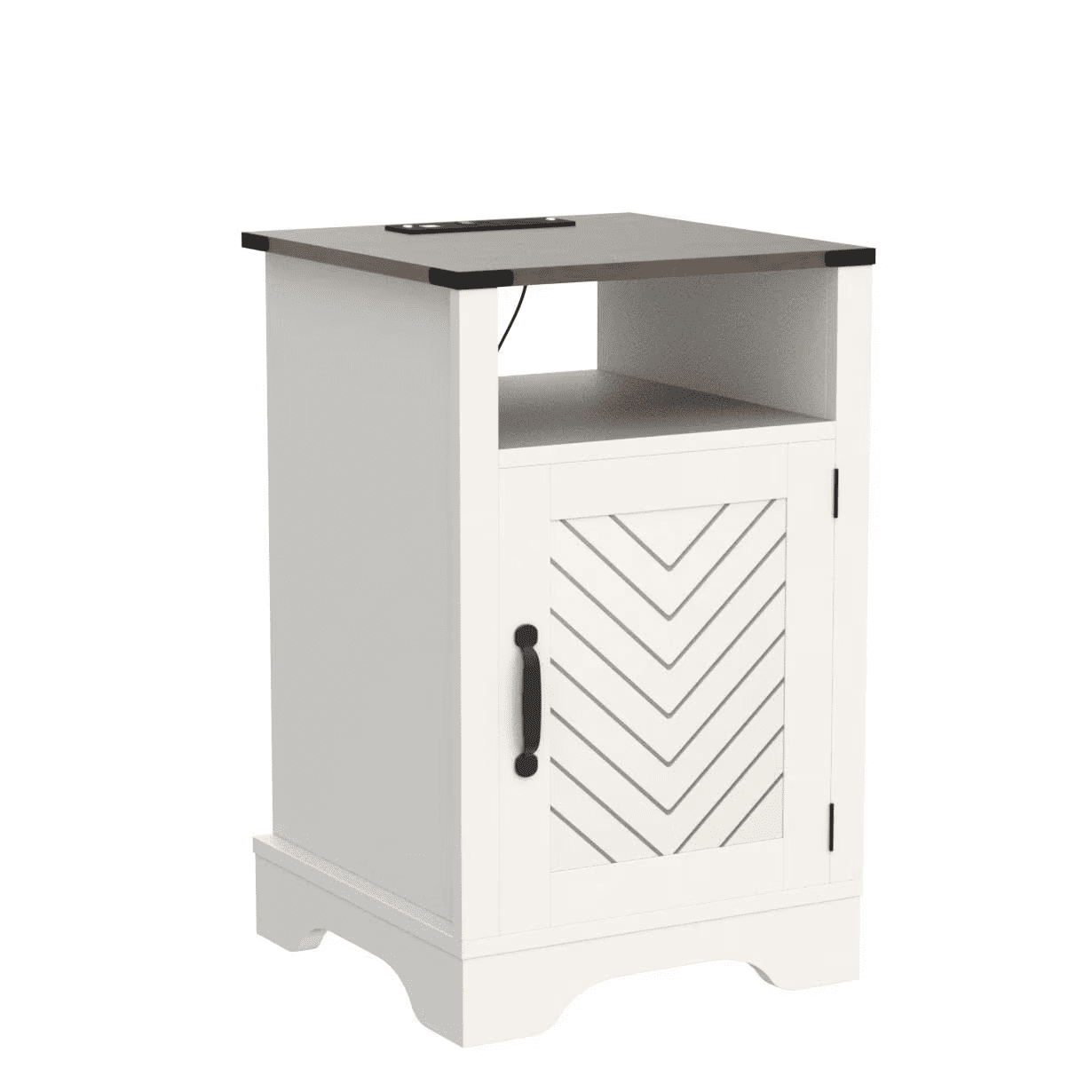 Farmhouse Nightstand with Charging Station Wooden End Table for Bedroom, Living Room, 16" D x 16" W x 25" H(Set of 1)