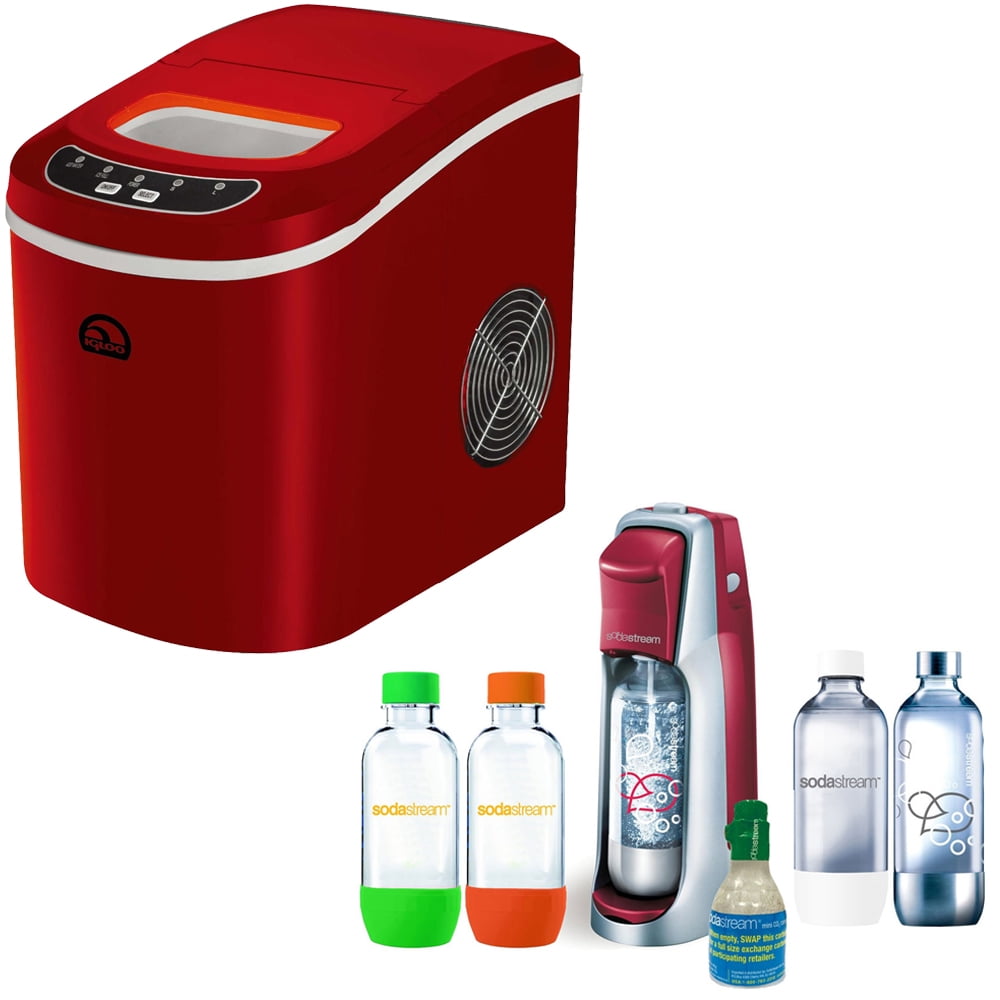 Igloo Compact Ice Maker (Red) with SodaStream Fountain Jet Soda Maker