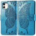 thumbnail image 5 of Designed for iPhone 12 Mini Wallet Case,Women Flip Folio Cover Butterfly Embossed PU Leather Kickstand Card Holder Slots Wrist Strap Purse Phone Case for iPhone 12 Mini,5.4 inch (Blue), 5 of 8