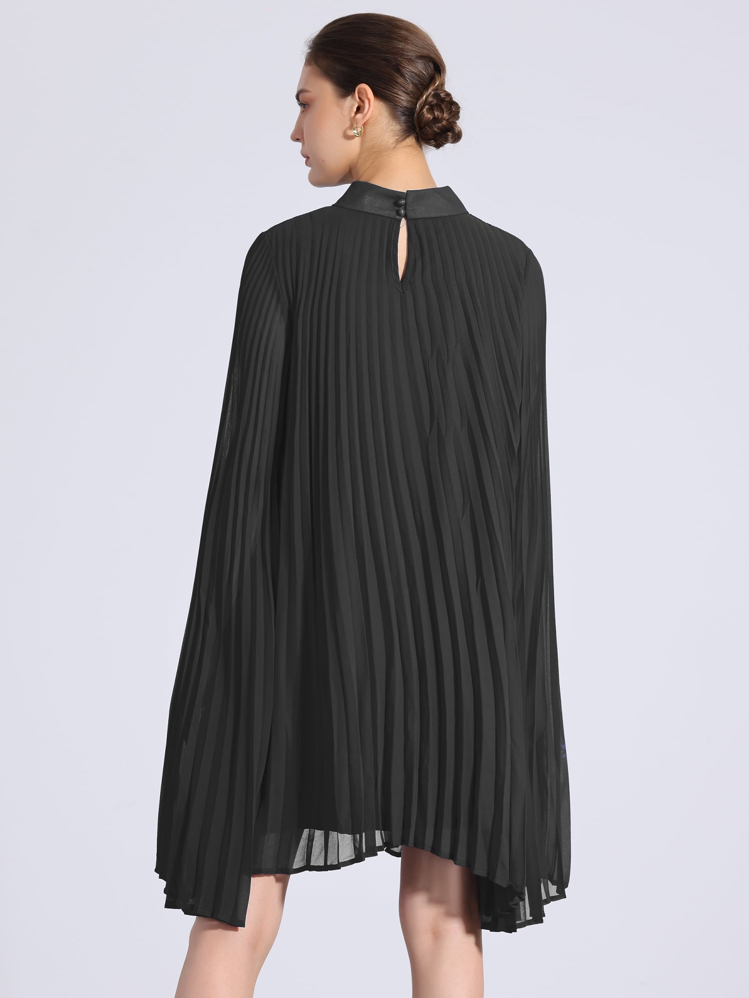 DARING DIVA Flowy Cloak Sleeve Cape Pleated Chiffon Dress XL Black
