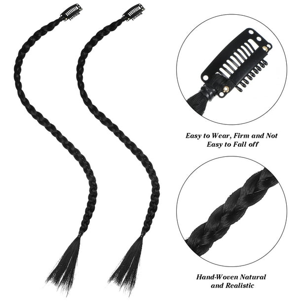 GOOHOCHY 2 extensiones de cabello trenzado con clip, flequillo frontal y lateral, pieza de cabello trenzado largo