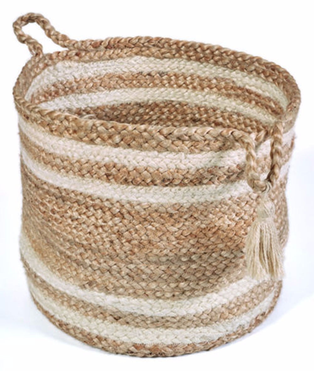 LR Home Natural Jute 17" x 17" Braided Striped Decorative Storage