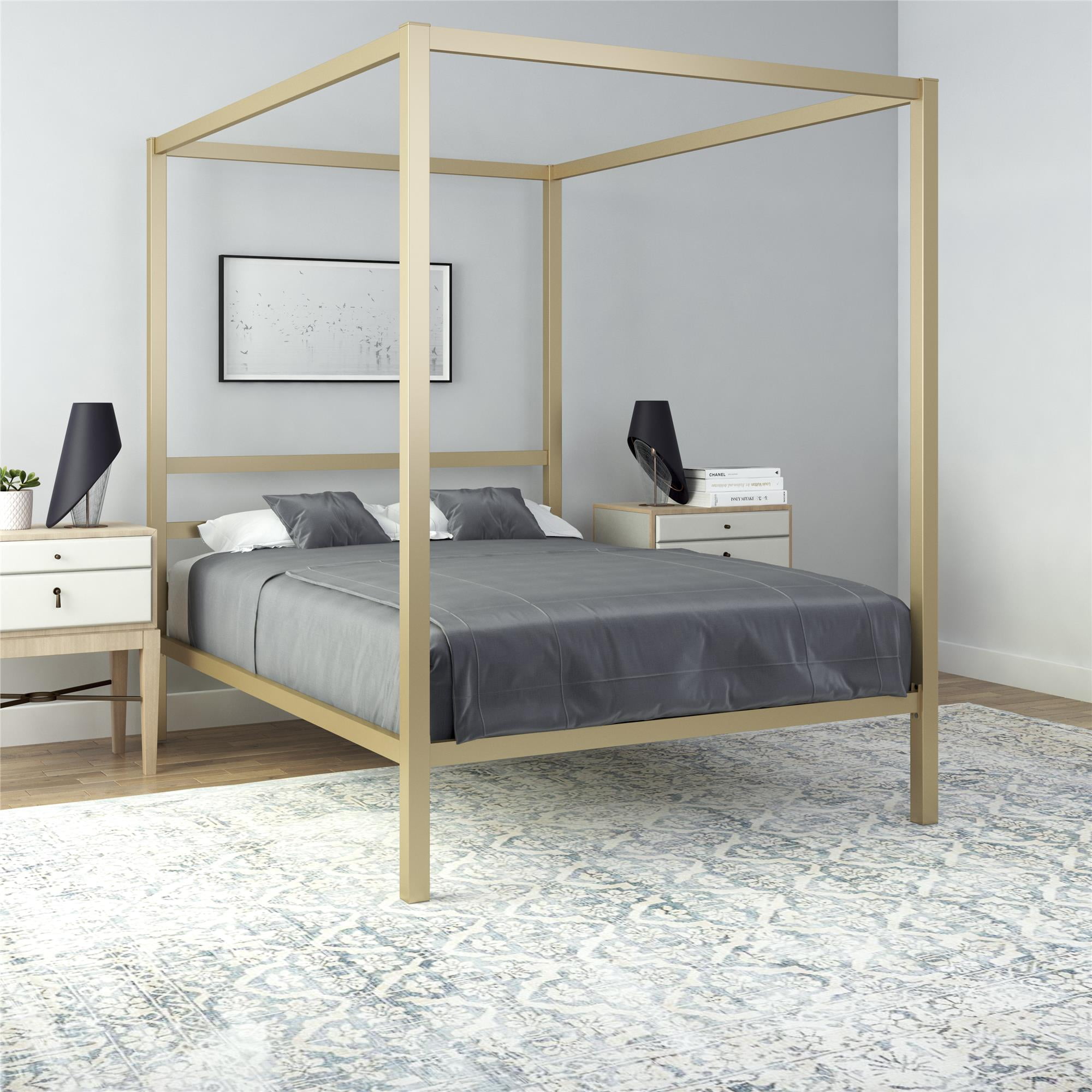 DHP Modern Metal Framed Industrial Canopy Bed Frame Queen Grey for sale online 