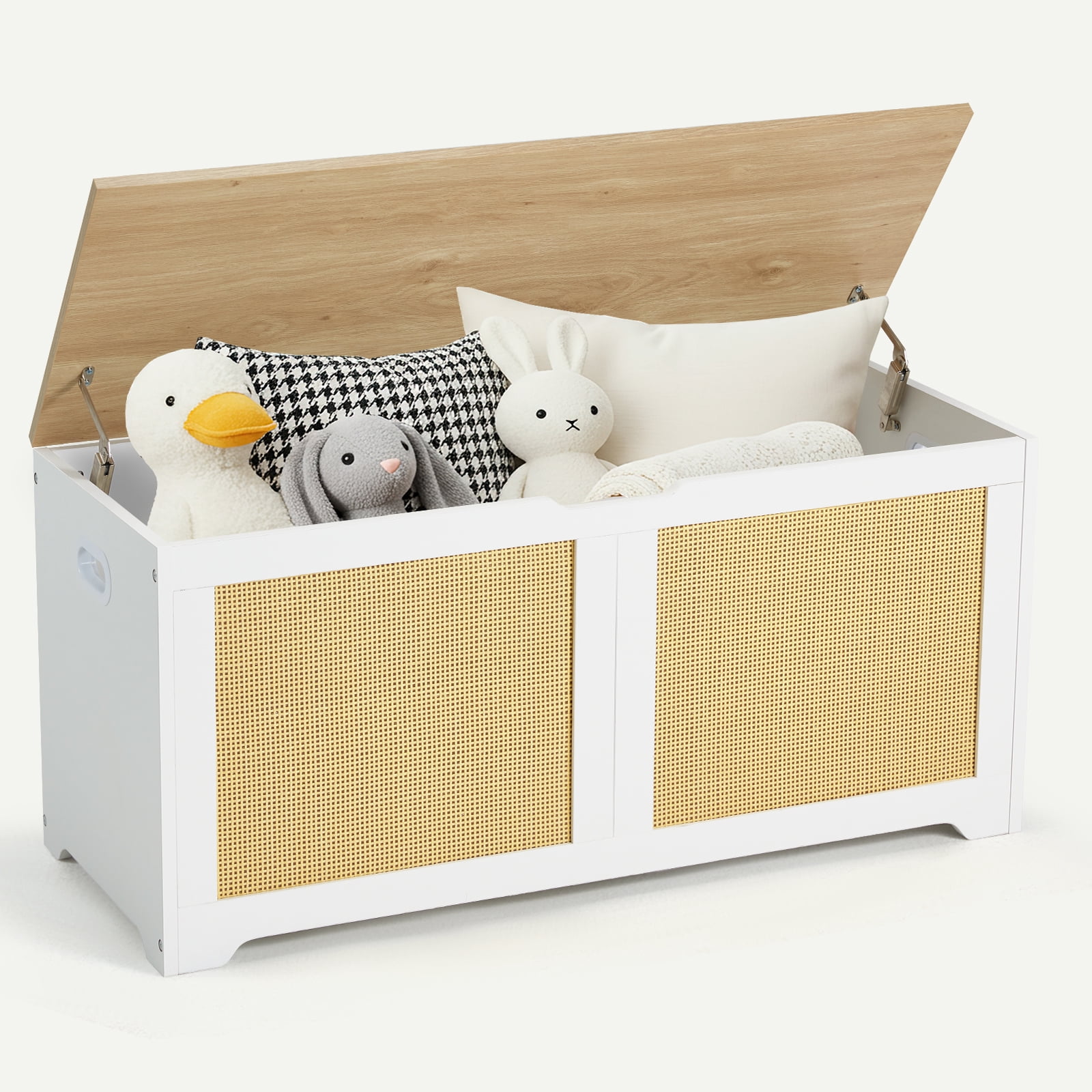 Erinnyees 39.4" Rattan Storage Chest, Storage Bench, Toy Chest, Shoe Bench, with Double Soft - Close Hinges, for Entryway, Bedroom, Living Room, Supports 300 lb