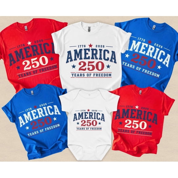 VibeNest Studio Unisex 250 Years of Freedom 1776-2026 America Patriotic Family Group Matching Graphic T-Shirt
