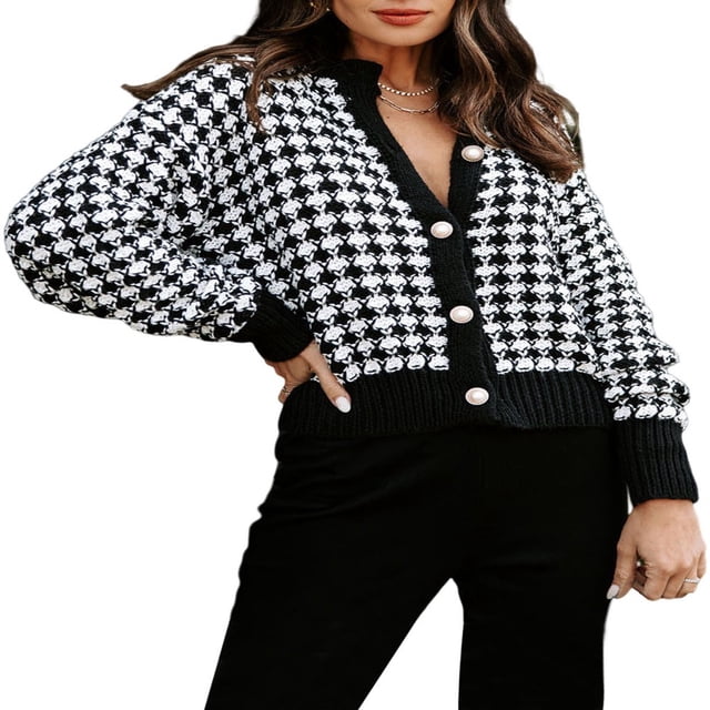 Cardigan Sweaters for Women Plaid Lightweight Cardigan V Neck Button Down Cardigan Long Sleeve Cable Knit Oversized Sweaters Tops