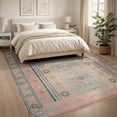 thumbnail image 3 of ODIKA 8'x10' Washable Area Rug Non-Shedding, Easy Care, Peach Vintage Stripe Boho Scroll Bordered Trellis Distressed for King Size Bedroom Under Bed, Master Suite, 3 of 7