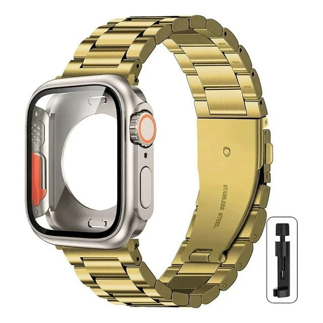 Correa Para Apple Watch, Acero Inoxidable con Funda Ultra, Compatible con 40/41/42/44/45/46mm