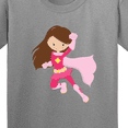 thumbnail image 4 of Inktastic Superhero Girl, Cute Girl, Brown Hair, Pink Cape Youth T-Shirt, 4 of 5
