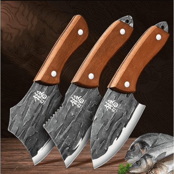 3pc Mini Axe Knifves, Plys Stainless Steel Boning Knife, Super Sharp Meat Cleaver, Kitchen Outdoor Knife for Hunting Camping