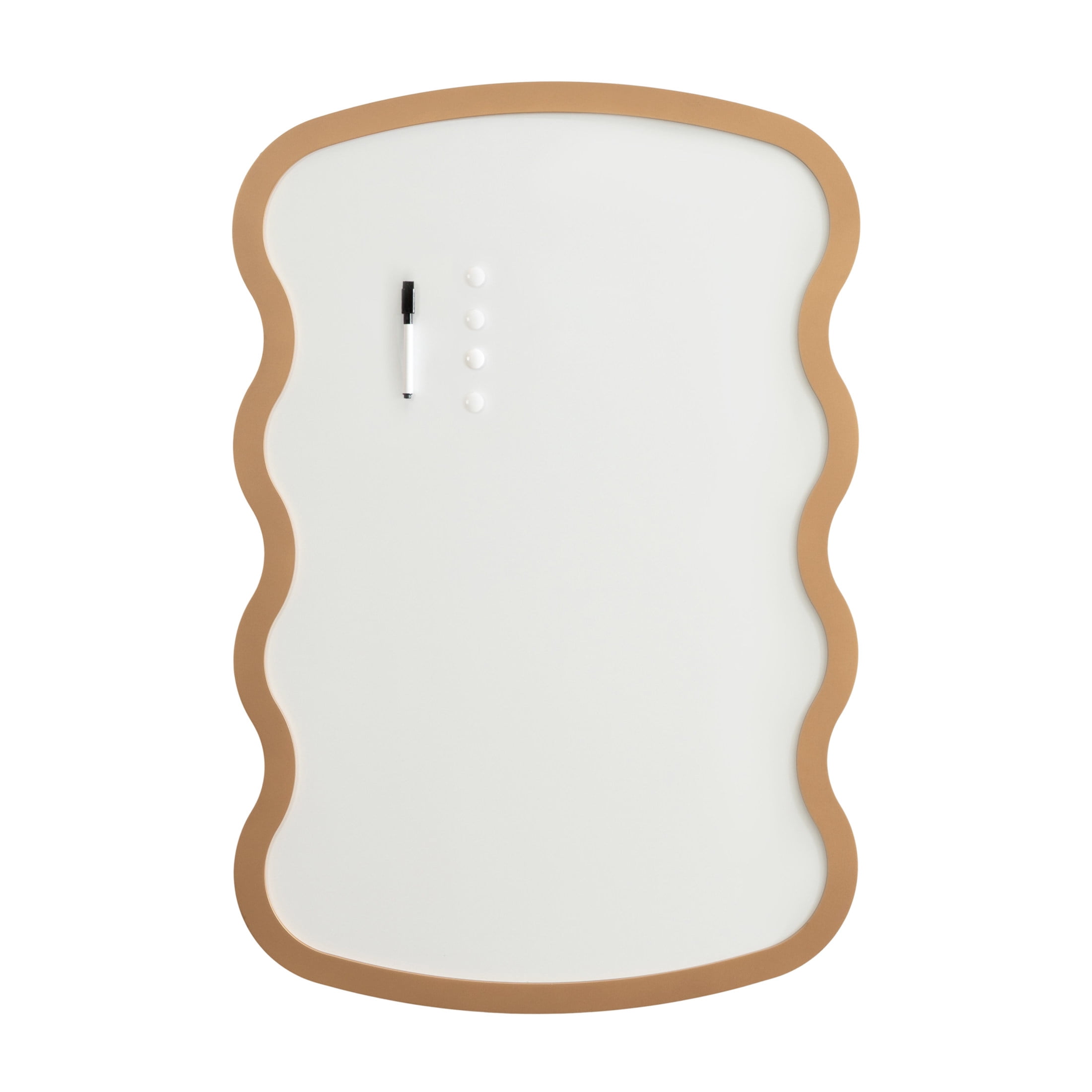 Kate and Laurel Holbrook Wavy Magnetic Dry Erase Board with Marker and Four Magnets, 24 x 36, Gold, Decorative Wall Organization White Board for Use as Apartment or Dorm Room Decor