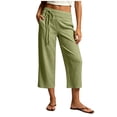 thumbnail image 2 of MHOSTAFH women's Low Waisted Capris Loose Fit Wide Leg Side Tie Capri Pants Summer Beach Vacation Cropped Trousers with Pockets, 2 of 7
