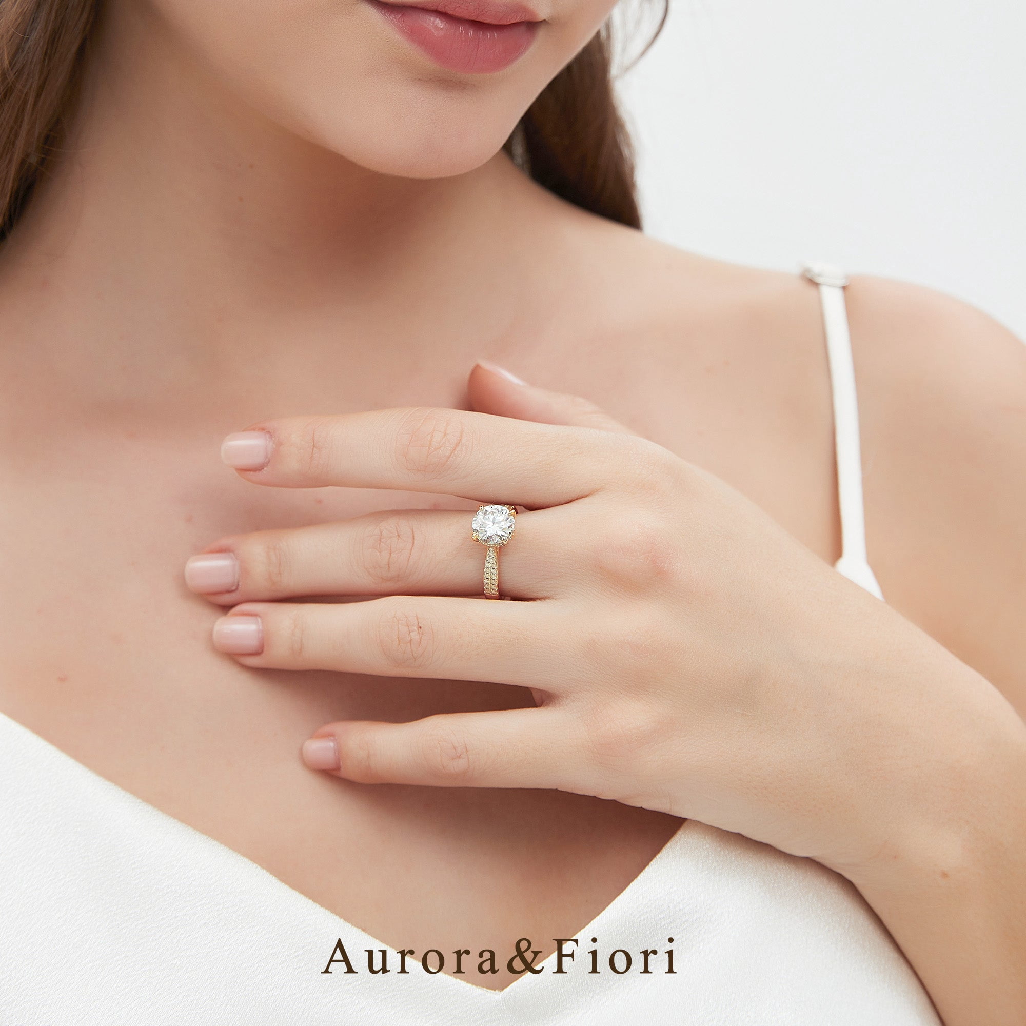 Aurora&Fiori 1.5CT Moissanite Engagement Rings for Women, S925 Sterling Silver with 18K Yellow Gold Plated Promise Wedding Ring Size9