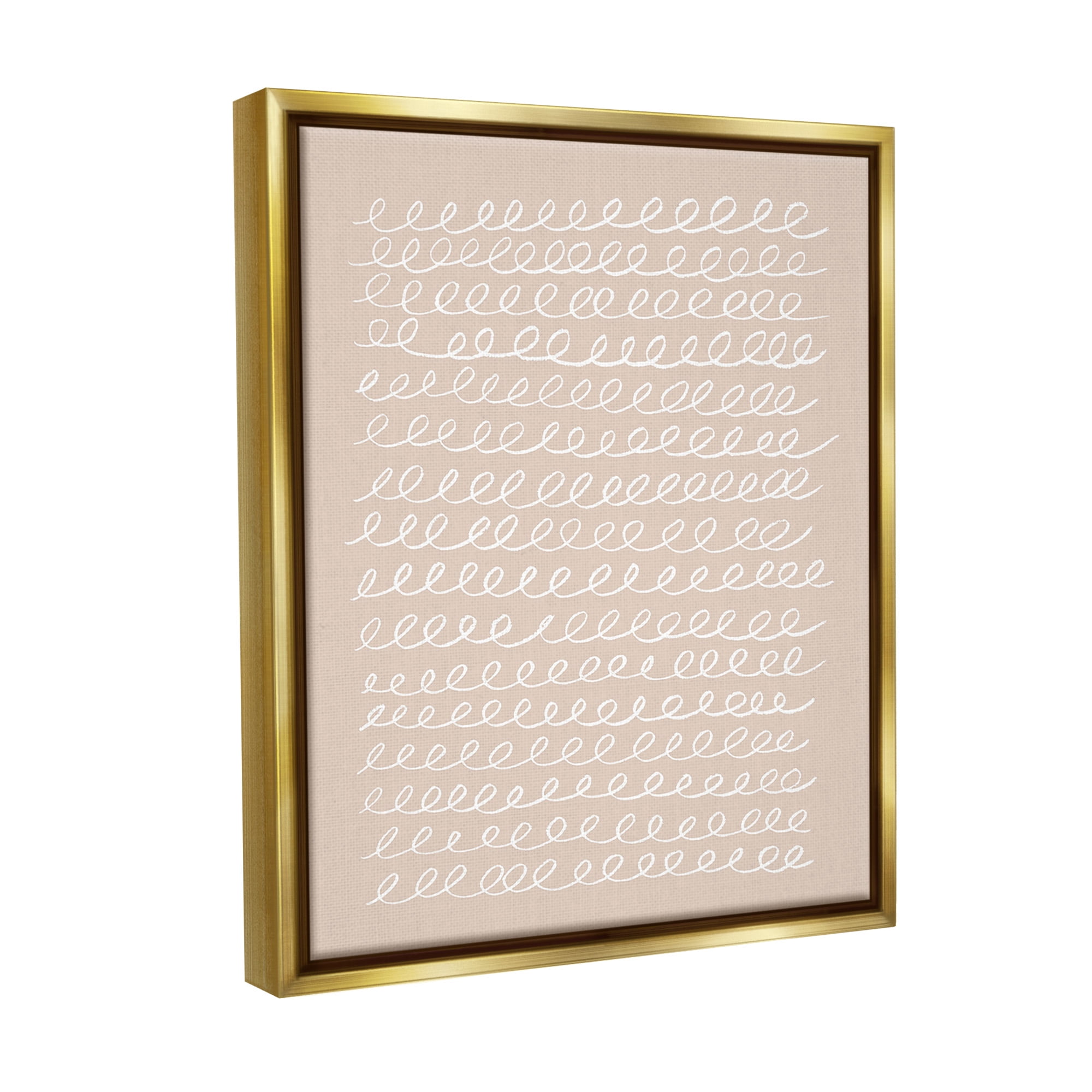 Stupell Industries Modern Beige Squiggle Abstract Painting Gold Floater Framed Canvas Art Print Wall Art, 17 x 21