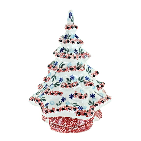 Blue Rose Polish Pottery Red Christmas Tree Luminary