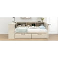 thumbnail image 5 of Twin Platform Bed Frame with Storage, Cream Upholstered Headboard, Drawers & Charging Station - Solid Wood, Twin Size for Bedroom, Easy Assembly, 5 of 12