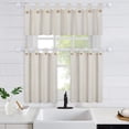 thumbnail image 3 of Linen Striped Tier Curtains with Solid Button Small Valance 54"x15" Rod Pocket Tailored One Panel Kitchen Curtain Cafe Curtain for Living Room, Bathroom, Kitchen Beige, 3 of 9