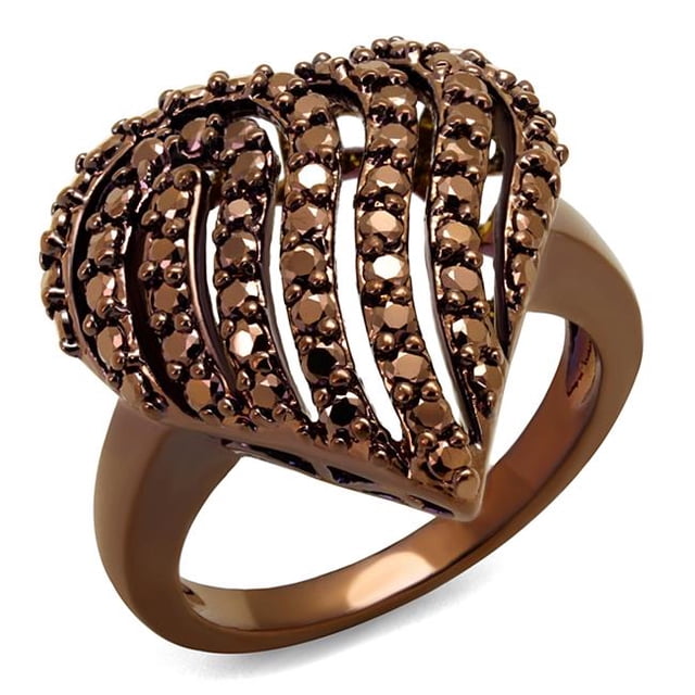 Femmes IP Bague en Laiton avec AAA Grade CZ en Café Léger - Taille 6