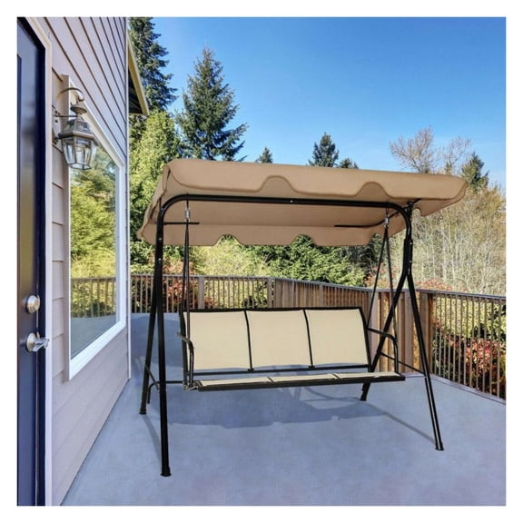 3-Person Patio Swing, Steel Frame Outdoor Swing with Adjustable Canopy, Weather-Resistant Seating for Porch, Garden, Yard