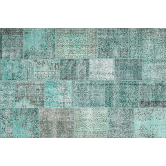Ahgly Company Indoor Rectangle Contemporary Tiffany Blue Abstract Area Rugs, 5' x 8'