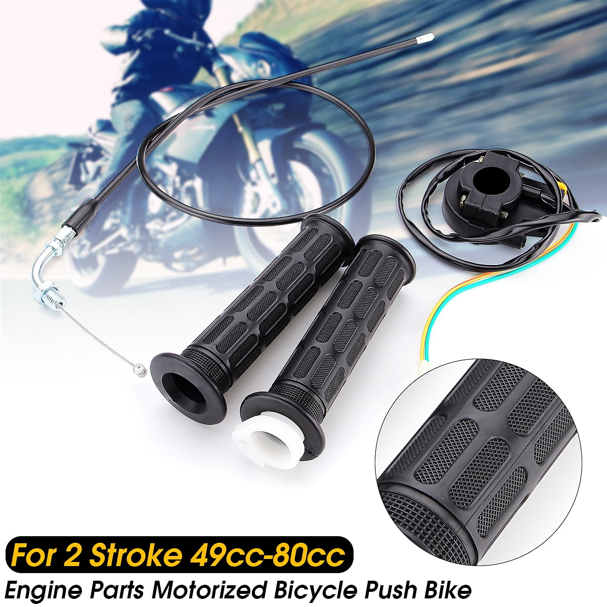 Kill Stop Switch For 2 Stroke 49cc 50cc 60cc 66cc 80cc Engine Red Handle Grips TC-Motor Gas Motorized Bicycle Push Bike Throttle Cable 
