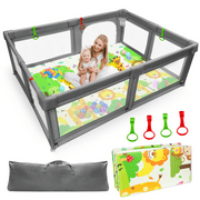 Renfox 79x59Inch Extra Large Kid Baby Playpen Baby Playard, Infant Children Play Game Fence for Indoors Outdoors Home (Dark Gray)