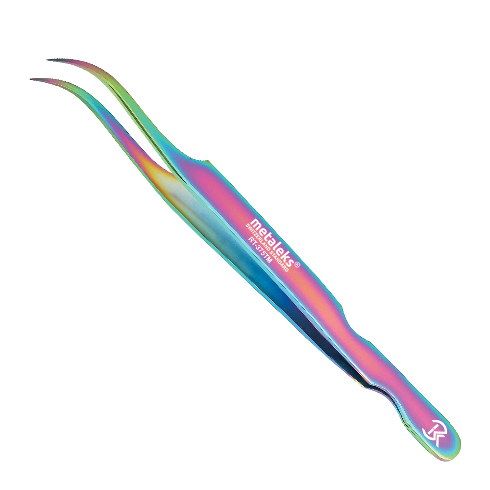 4PCS - 12CM Multi Titanium Coated Eyelash Extension Tweezers With Pink Glitter Magnetic Kit - Made of Japanese Stainless Steel