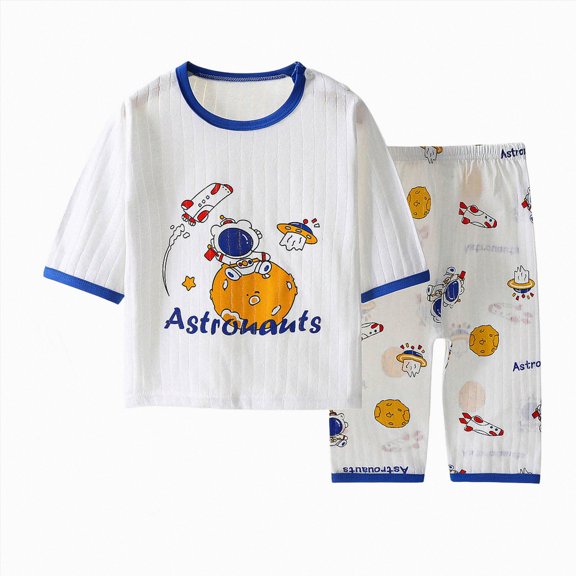 WUANDIXFA Toddler Boy Pajamas 1-13 Years Fall Cotton Soft Cartoon Short Sleeve Shirts Pant Birthday Pajamas Toddler,Blue,4-5 Years