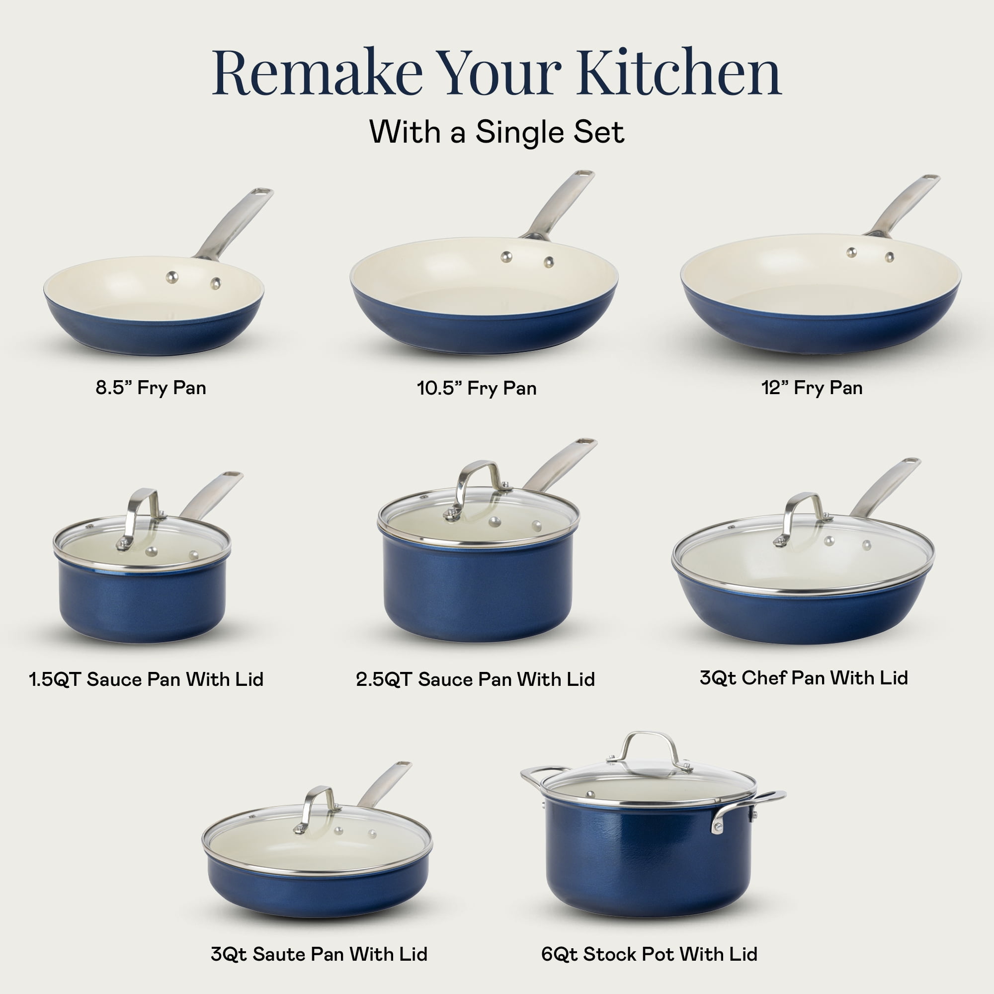 Gotham Steel Pro 13 Pc Ceramic Pots and Pans Set Non Stick, Ceramic Cookware Set, Induction Ready Pot and Pan Set, Forged Aluminum Construction, Dishwasher Safe, Natural Collection
