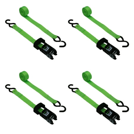 Hyper Tough 4 Pack  10 feet Steel Ratchet Tie Downs  500 lbs  Green  66.7 oz