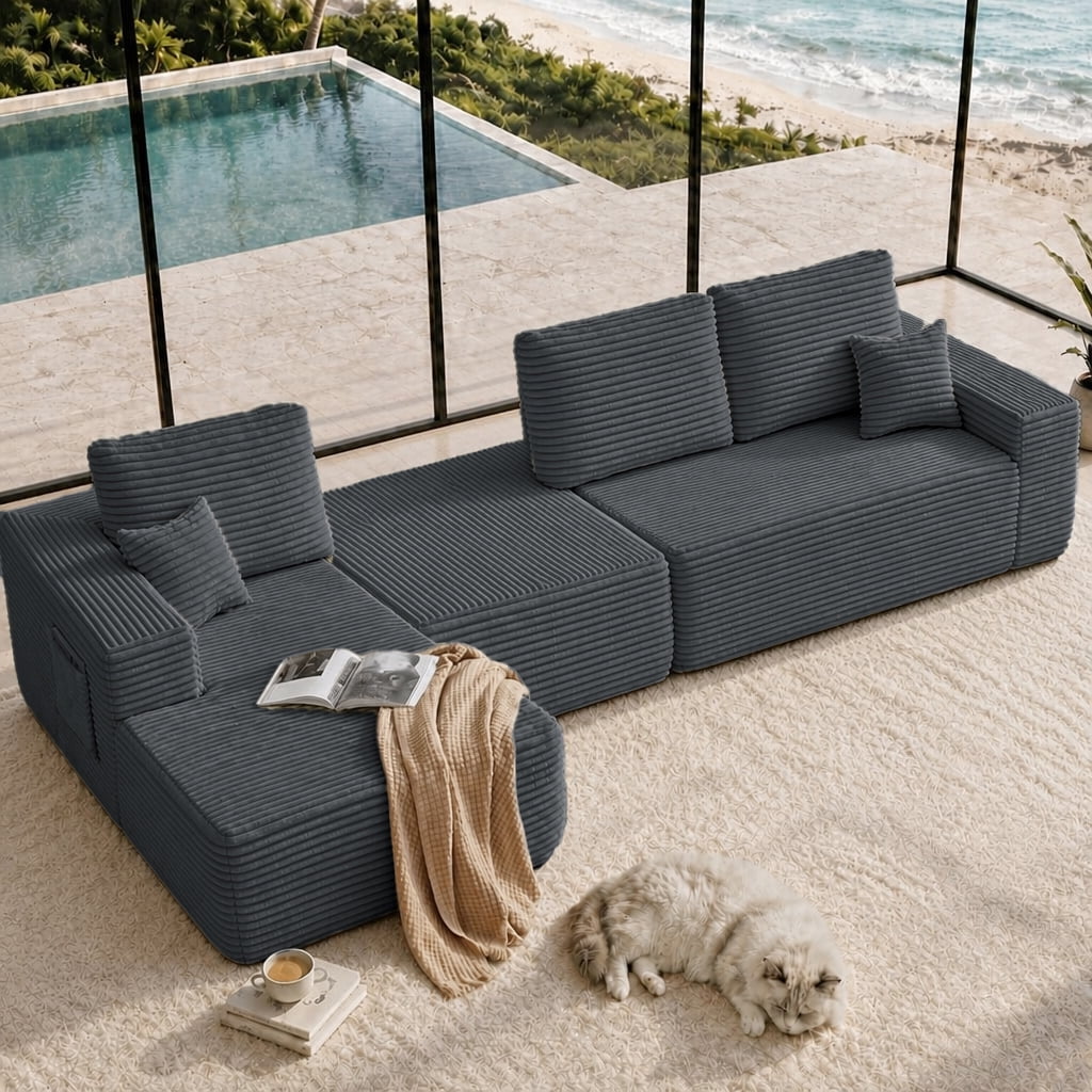Cloud Sectional Sofa 104 Inch, U-Shape Modular Couch with Side Pockets and Deep Seating, Upholstered Living Room Sofa, No Assembly Required, Grey, Left Chaise