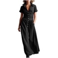 thumbnail image 2 of Ynynloco Women's Flowy Cotton A-Line High Waisted Maxi Dresses Casual Linen Short Sleeve Button Down Shirt Dresses with Pockets, 2 of 6