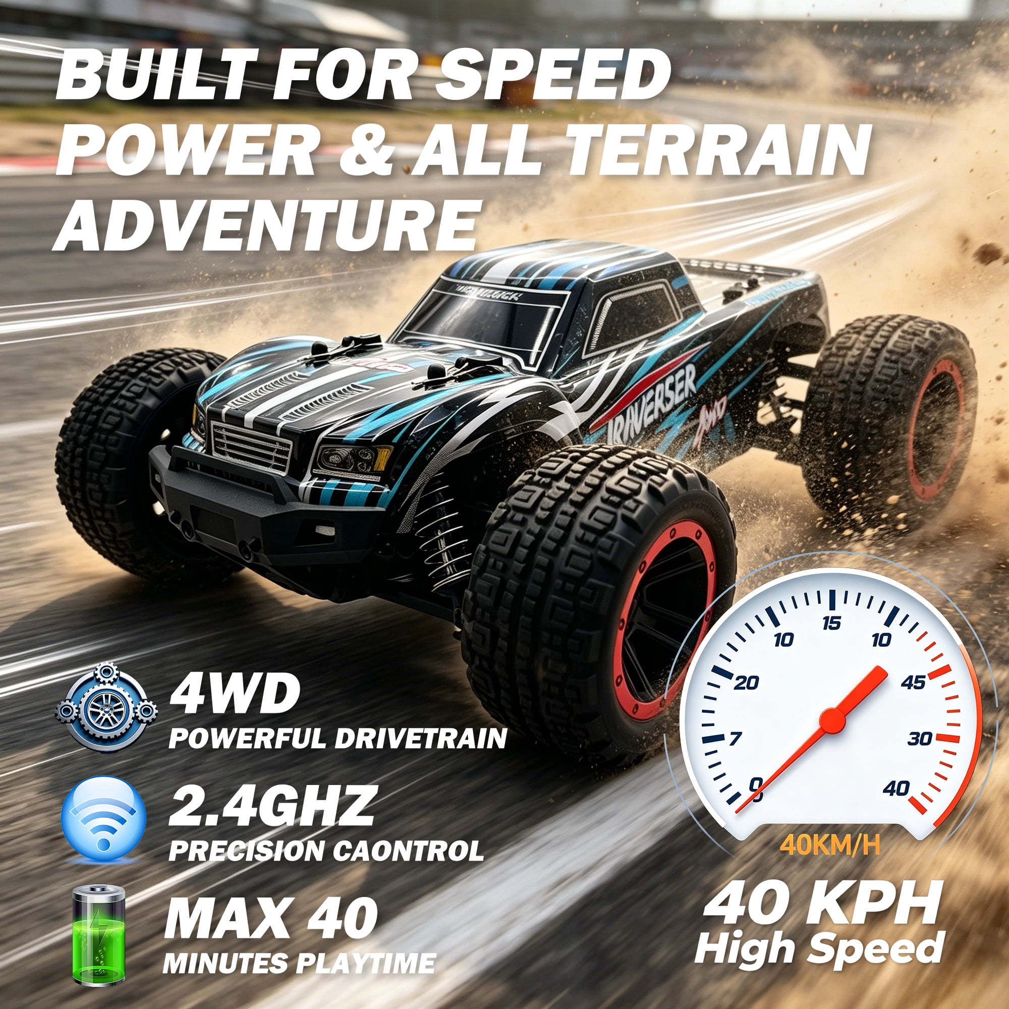 Xuanlur 1:14 Fast Brushless RC Car for Adults, Max 40+ mph Off-Road Truck w/2.4 GHz High Speed Remote Control,4WD, All Terrain Truggy for Snow, Sand & Mud, Blue