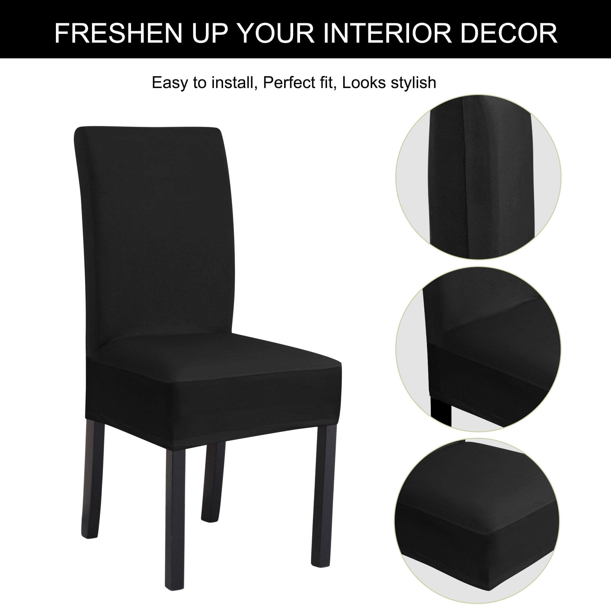 Unique Bargains Stretch Polyester Dining Chair Covers Protector Slipcovers Black 2 Pcs