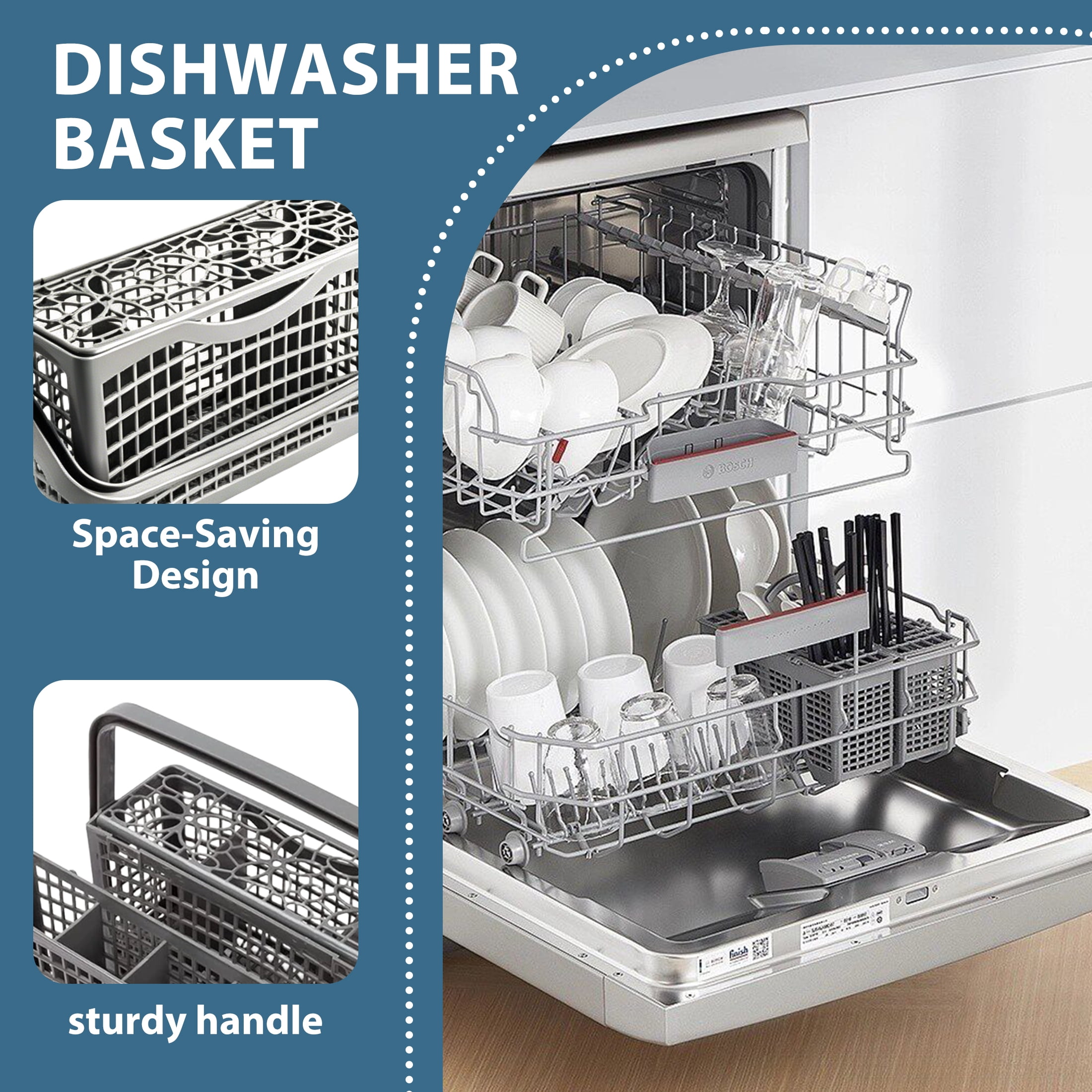 Dishwasher Cutlery Basket Replacement 2-in-1 Universal Silverware Utensil Holder