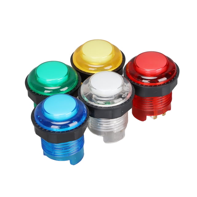 Lot de 5 Boutons Poussoirs Ronds 28mm pour Jeu d'Arcade avec Effet Lumineux LED, Tension Universelle 5V, Multicolore (Rouge/jaune/blanc/vert/bleu), Construction ABS, Contacts Plaqués Or, Design à Visser