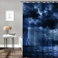 thumbnail image 2 of Chilfamy  Nature Shower Curtain, Majestic Sky View with Huge Rain Clouds All Over The Sea and Vibrant Storm Rays Print, Cloth Fabric Bathroom Decor Set with Hooks, Blue White, 2 of 7